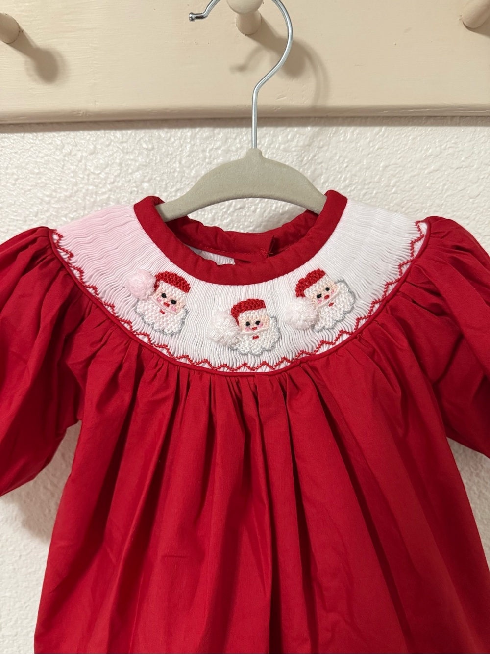 Red Smocked Santa Holiday Dress for Girls - Picture 2 of 5